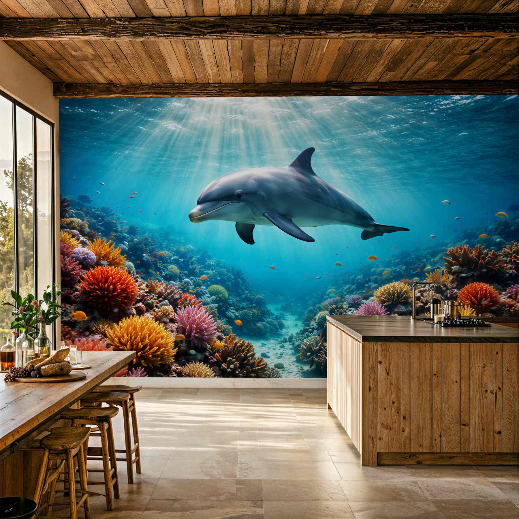 Fototapeten Delfin im bunten Riff