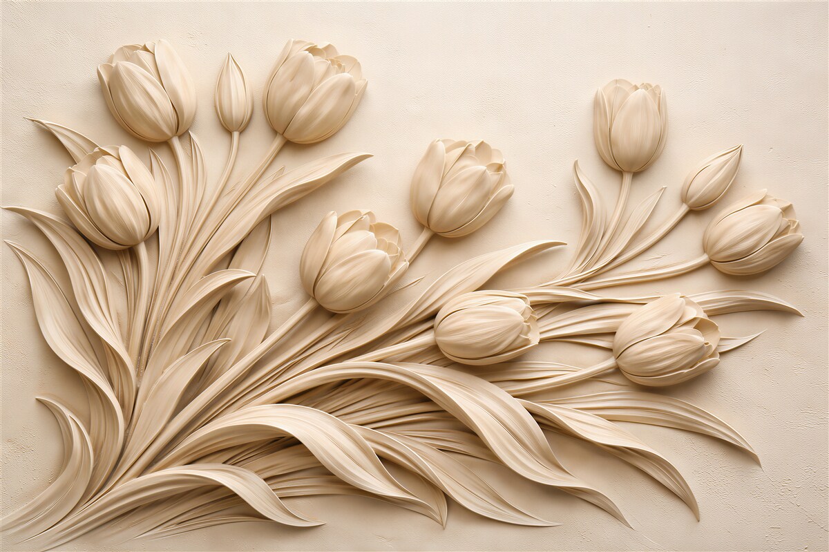 Fototapeten Beige Tulpen in Relief
