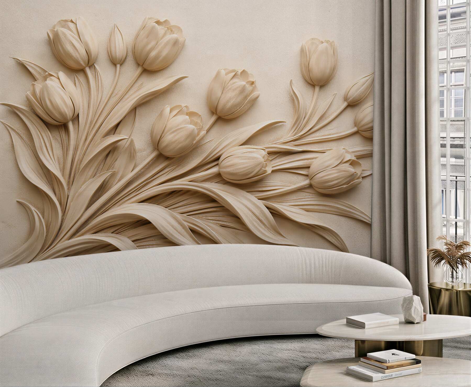 Fototapeten Beige Tulpen in Relief