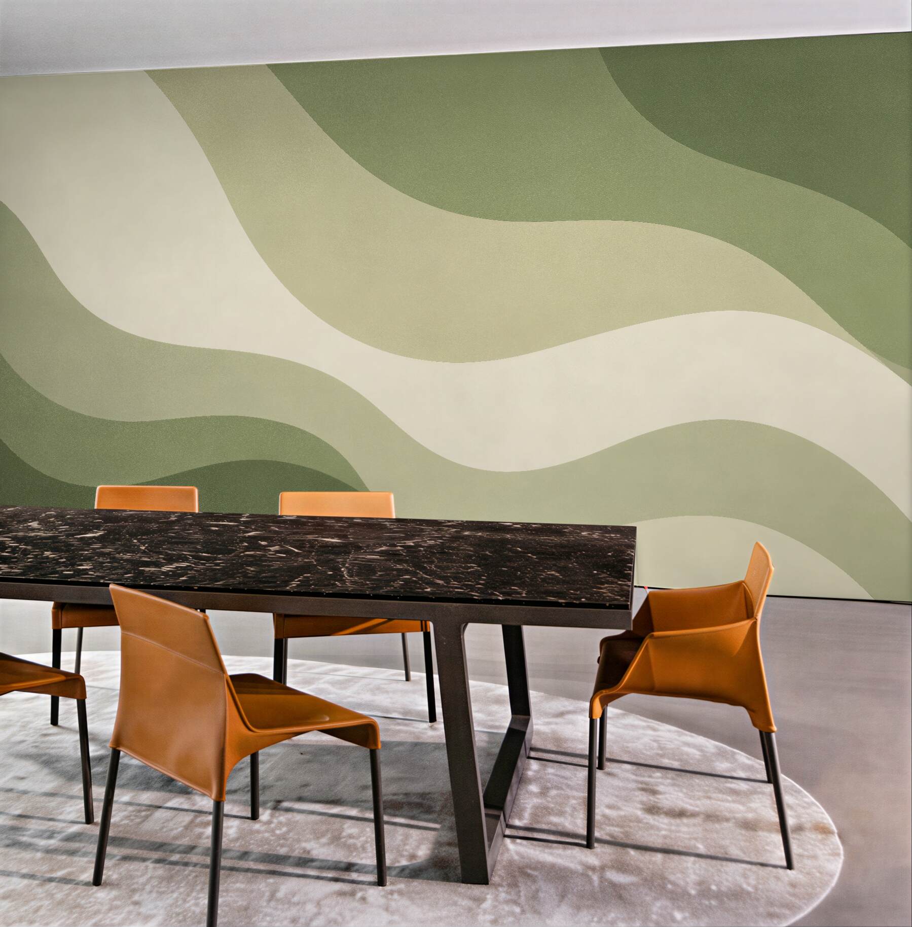 Fototapeten Grüne Wellen im minimalistischen Stil