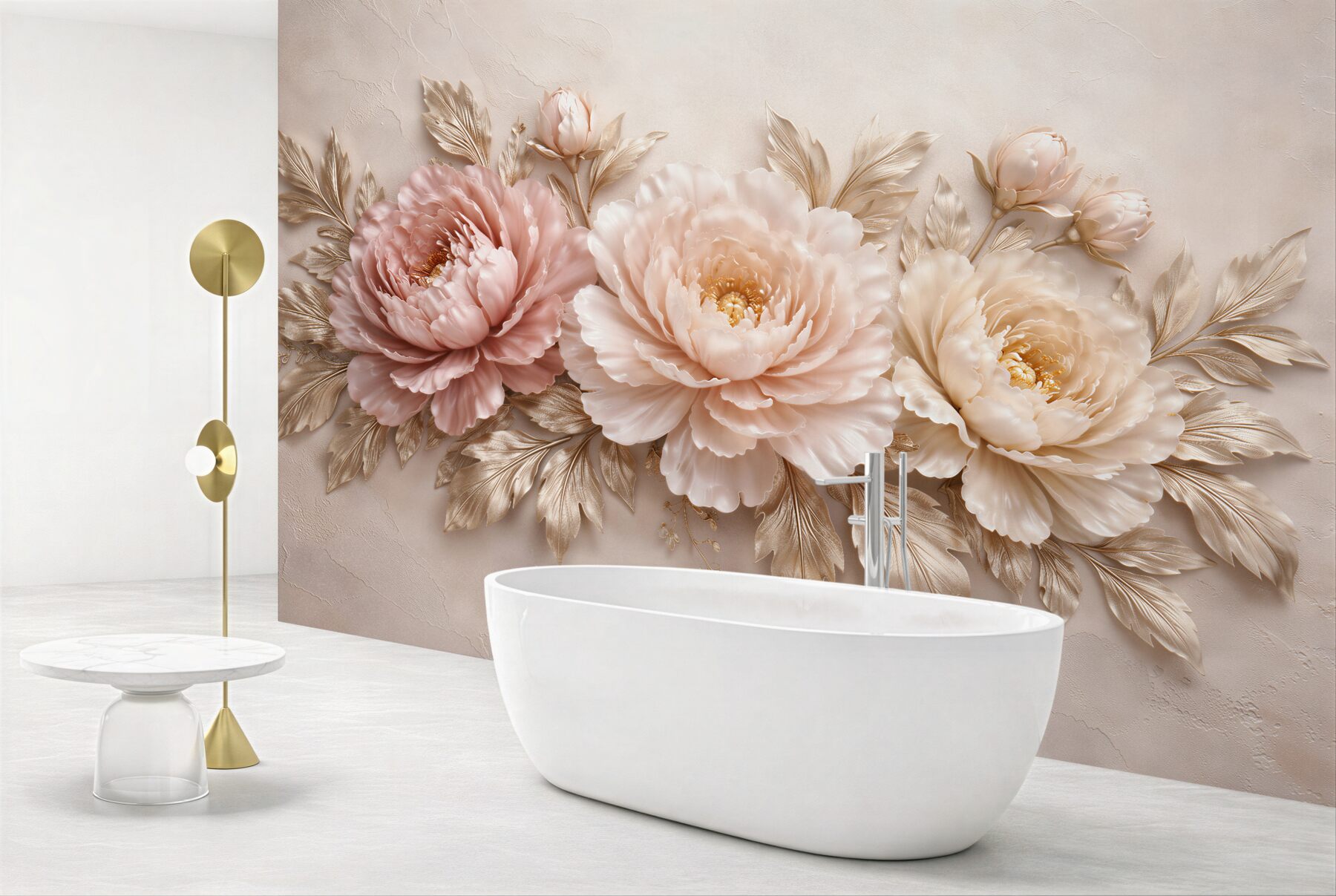Fototapeten Elegante Pfingstrosen in Gold