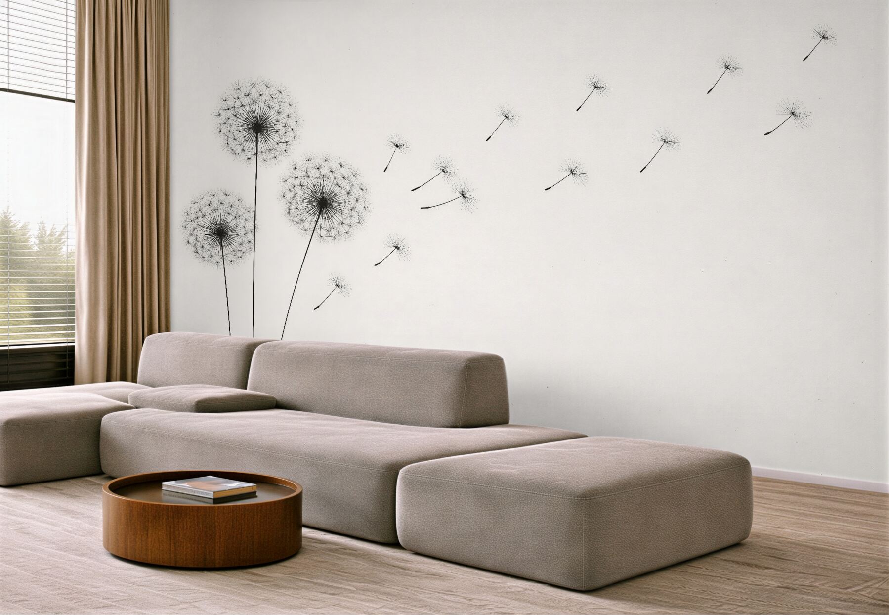 Fototapeten Minimalistische Pusteblumen im Wind