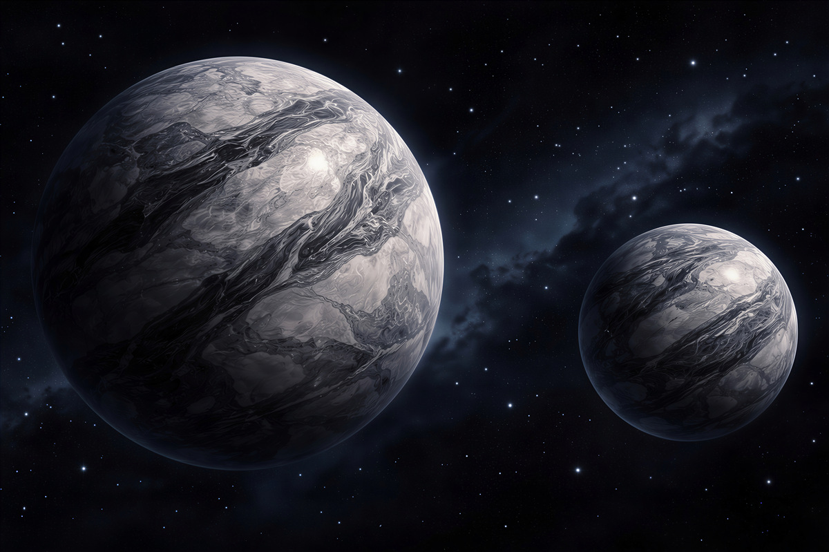 Fototapeten Dunkle Planeten in sternenklarer Stille
