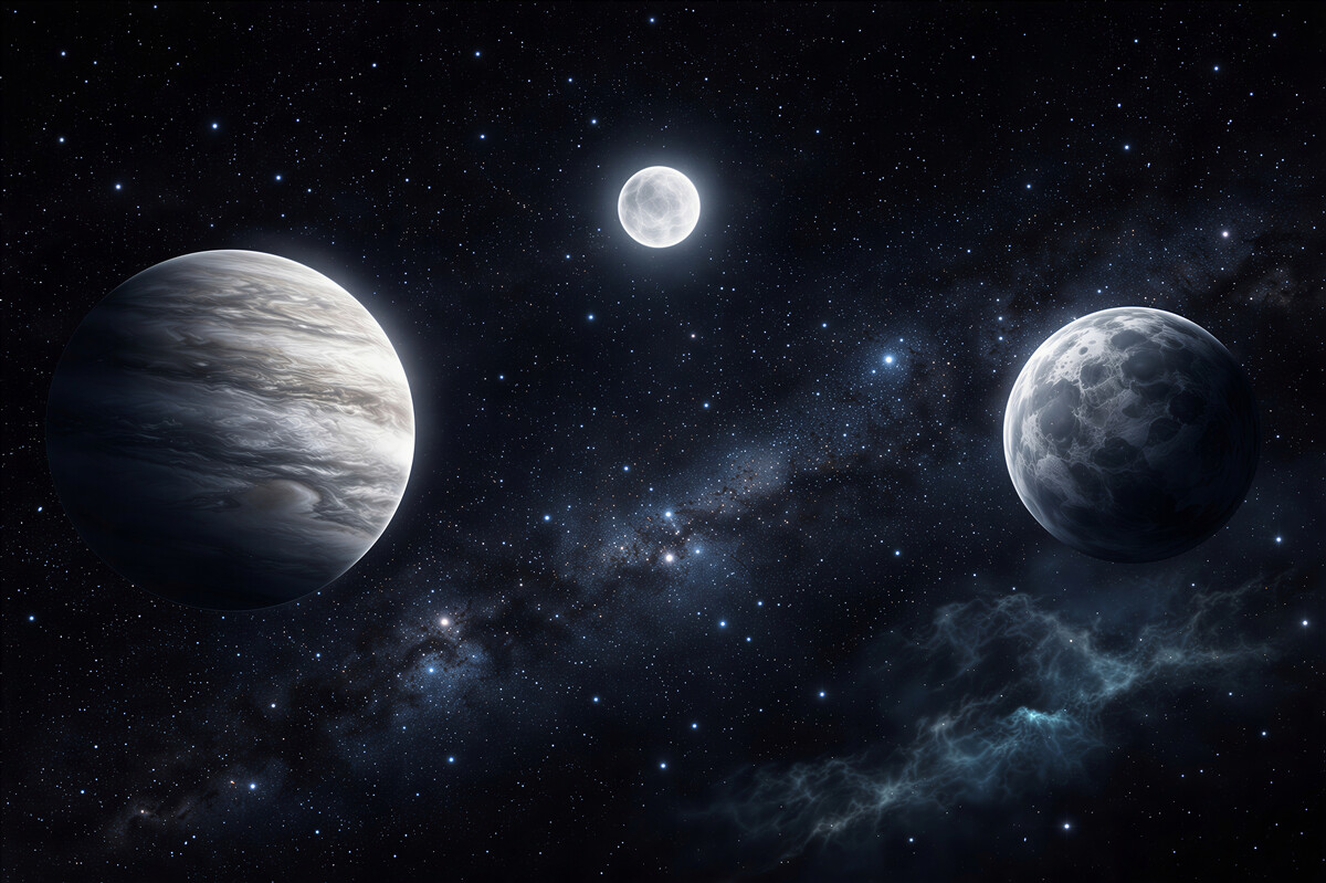 Fototapeten Drei Planeten im nächtlichen Kosmos
