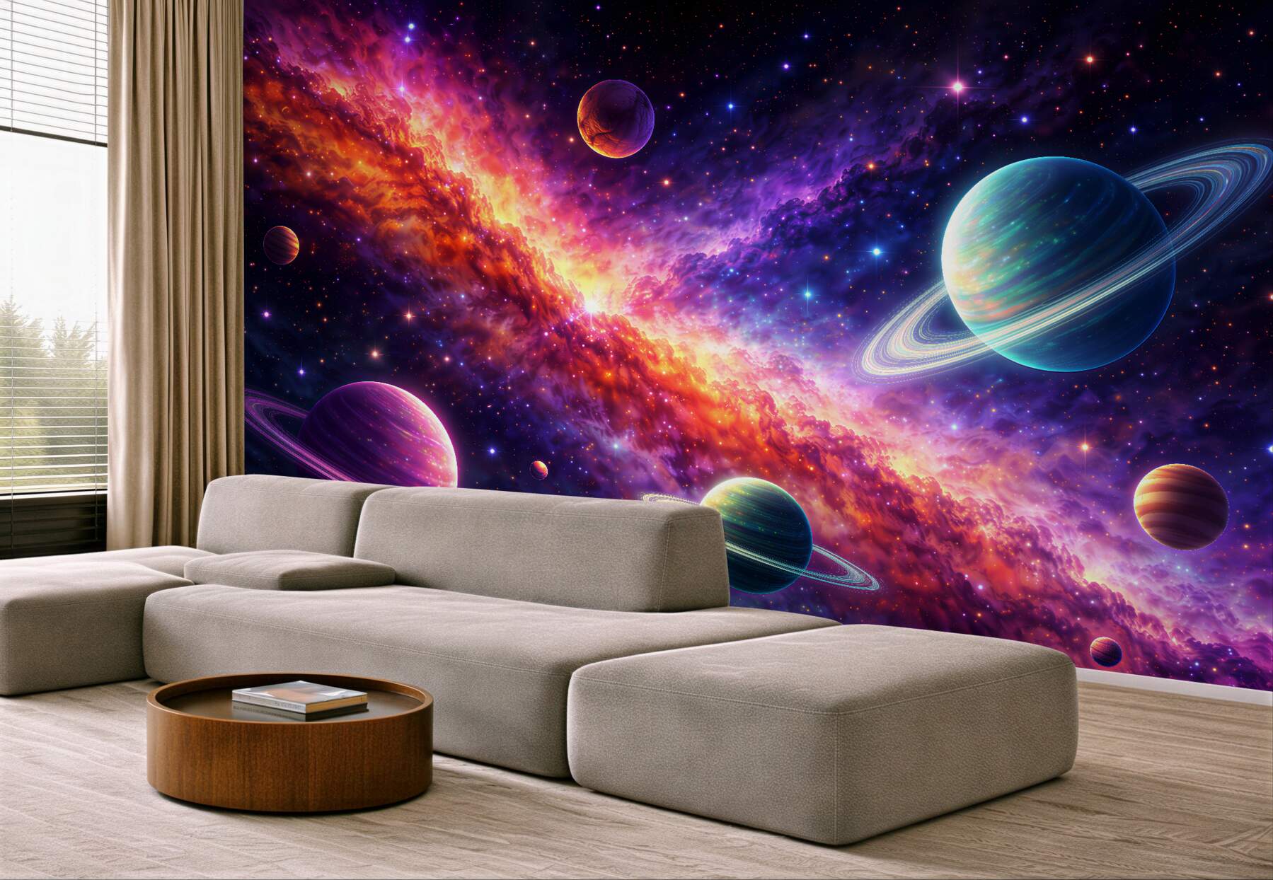 Fototapeten Bunte Planeten in der galaktischen Tiefe