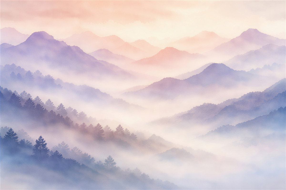 Fototapeten Pastellberge im Nebel