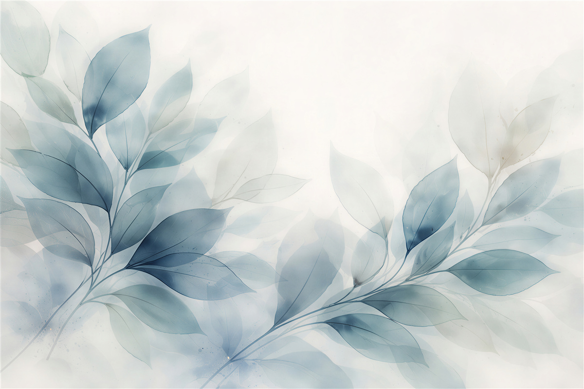 Fototapeten Blaue Blätter in leichter Aquarellmalerei