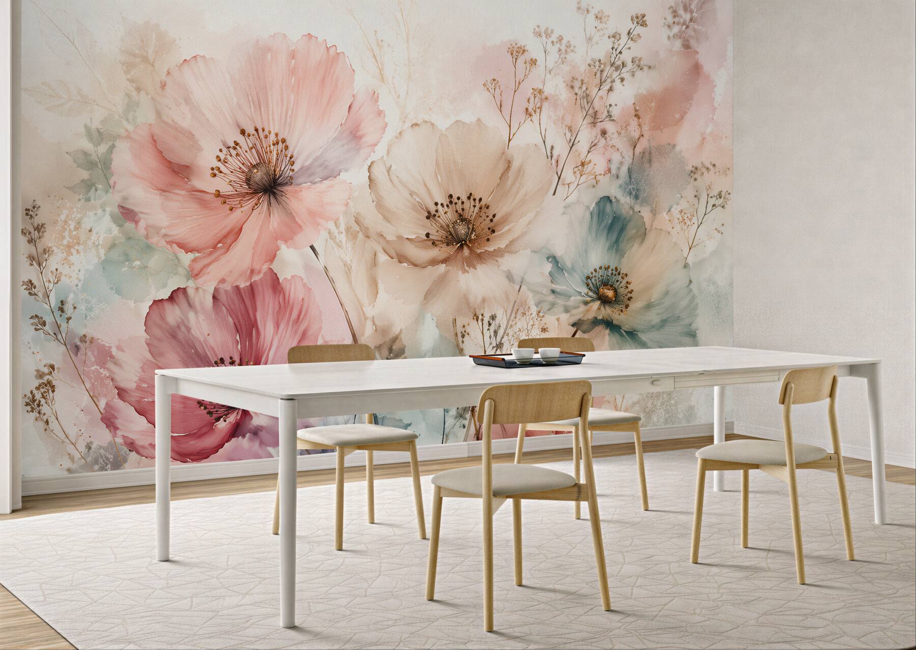 Fototapeten Pastellmohnblumen in subtiler Aquarellmalerei