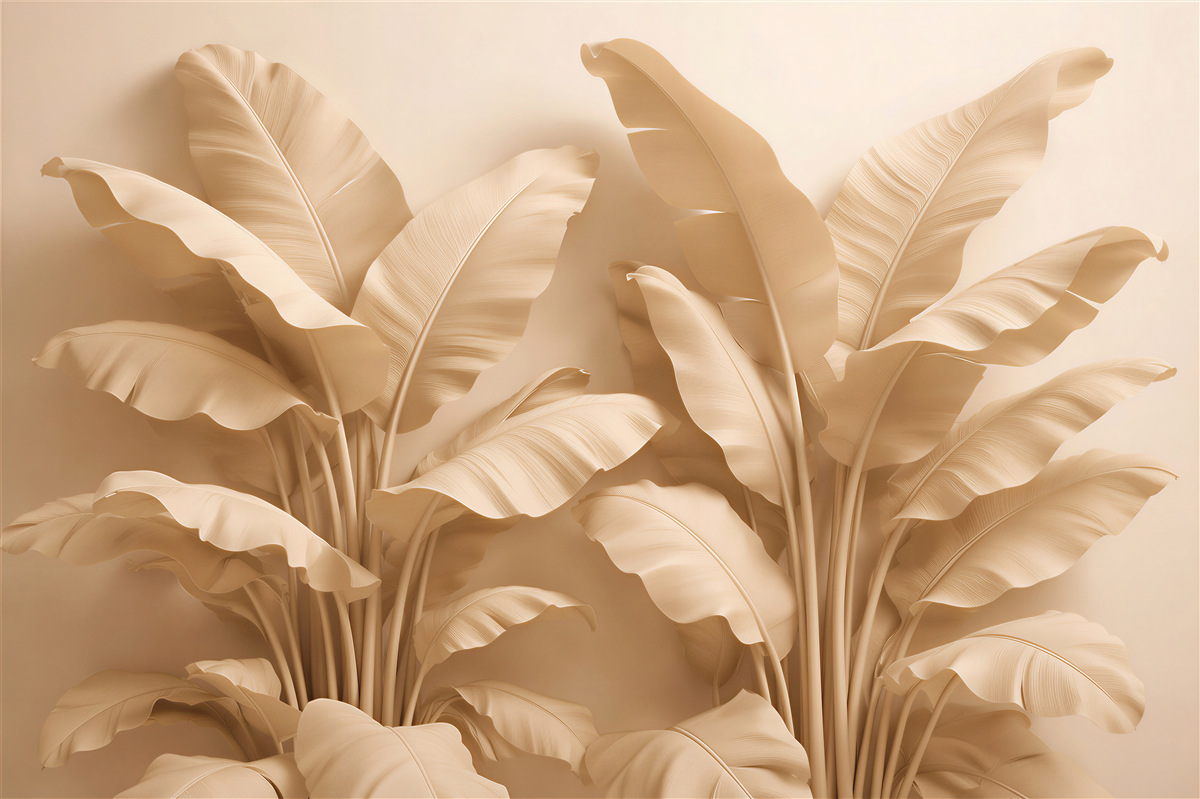 Fototapeten Beige tropische Blätter 3D