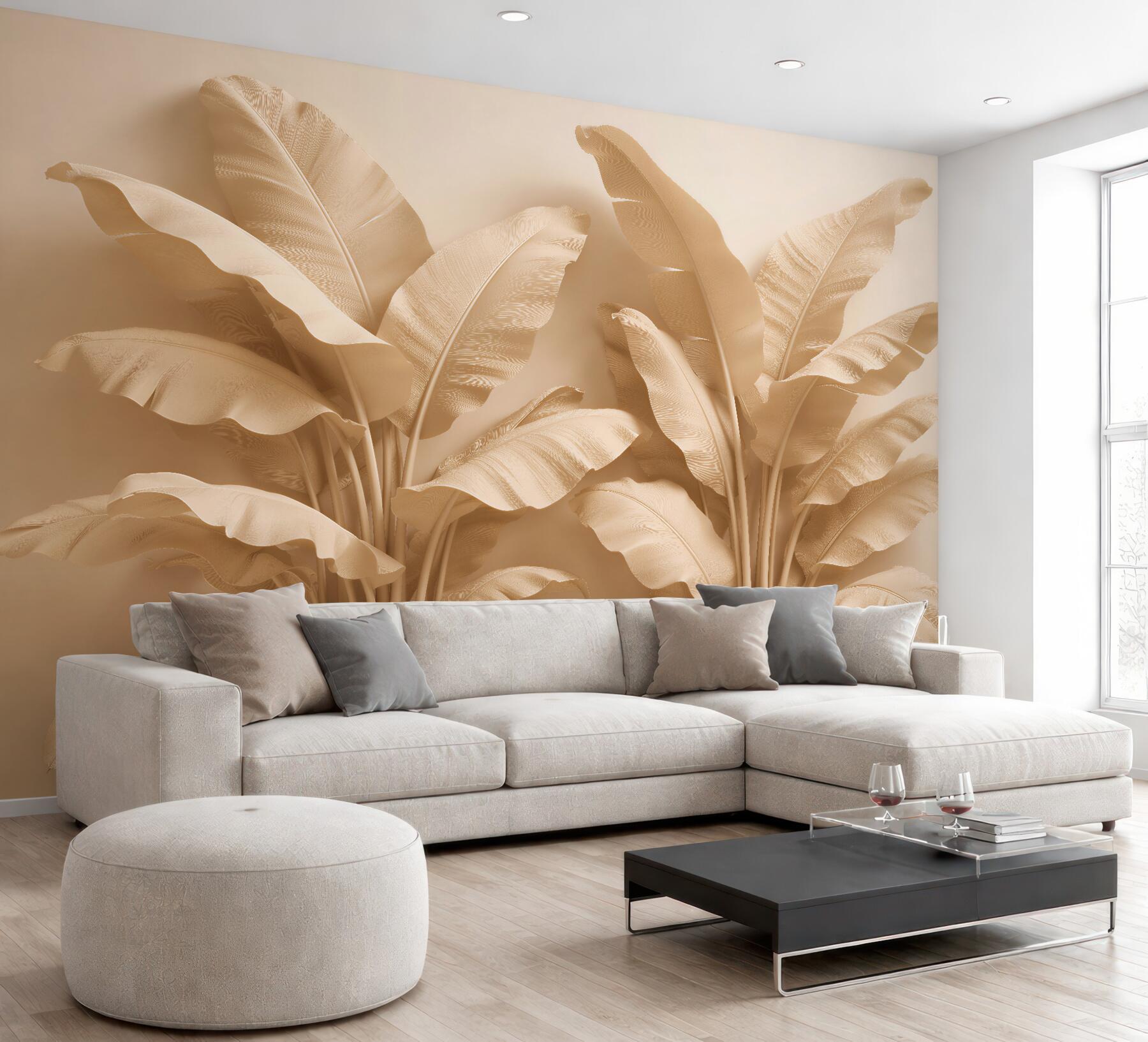 Fototapeten Beige tropische Blätter 3D