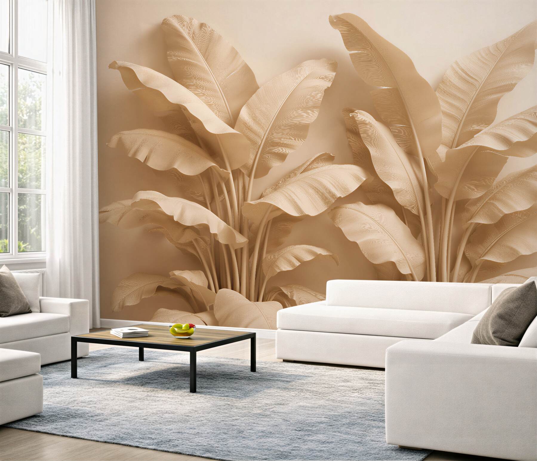 Fototapeten Beige tropische Blätter 3D