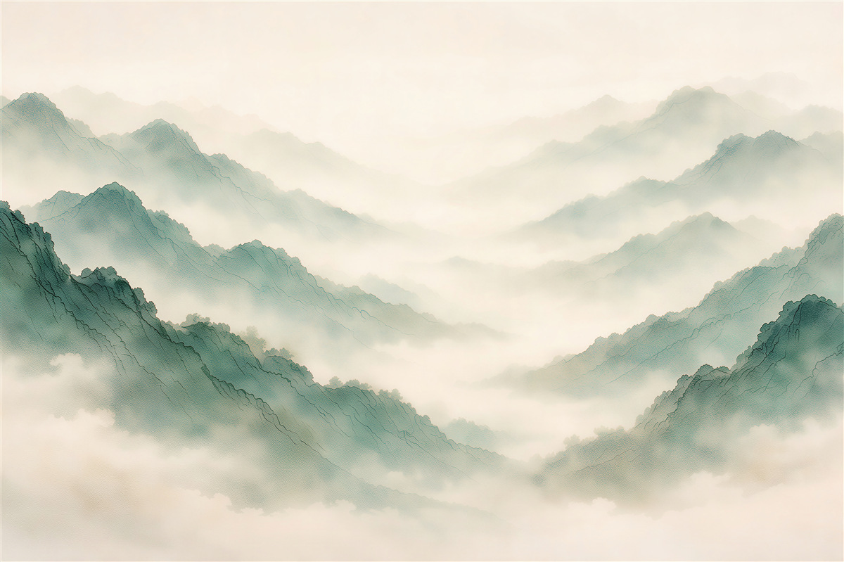 Fototapeten Bergnebel im Aquarellstil
