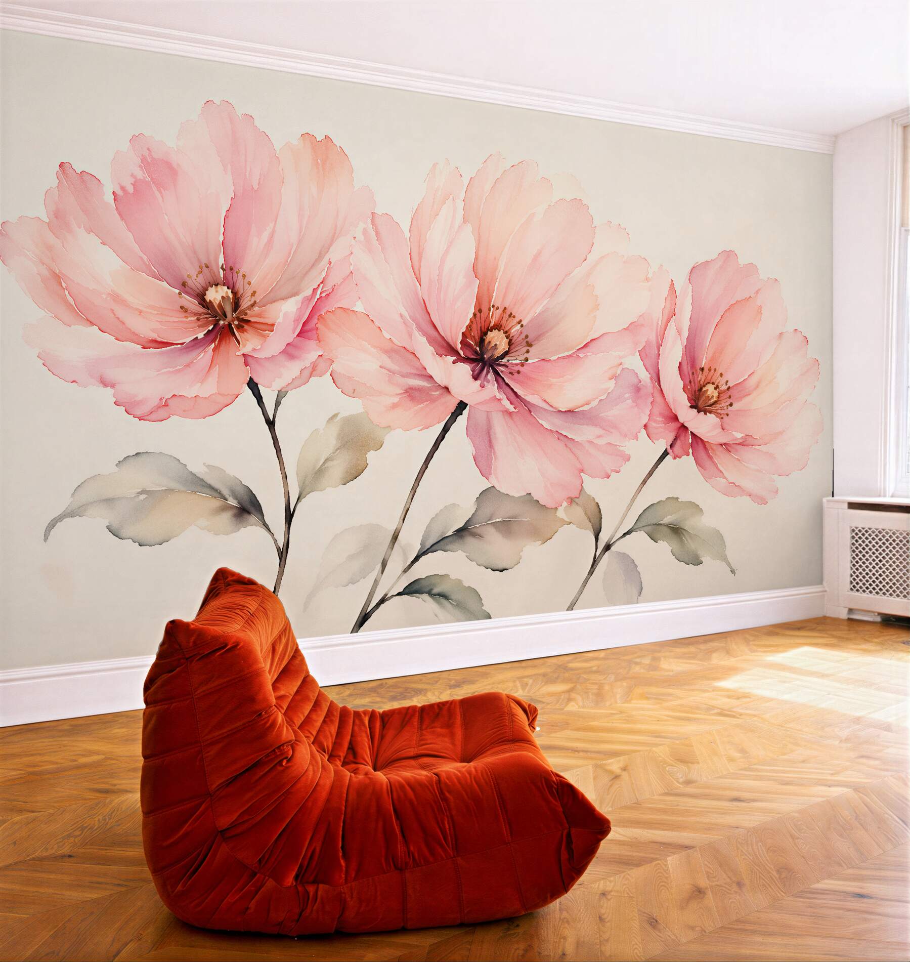 Fototapeten Pudrige Blumen in Aquarell