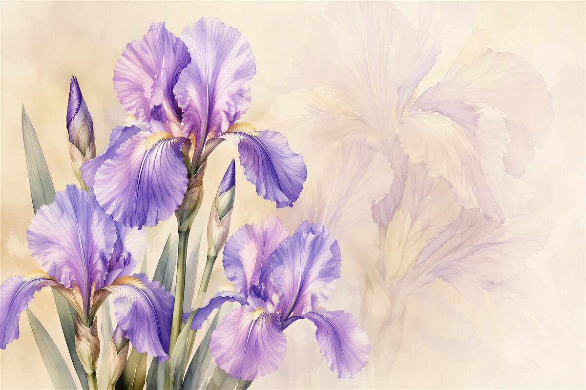Fototapeten Lavendelfarbene Iris im Glanz