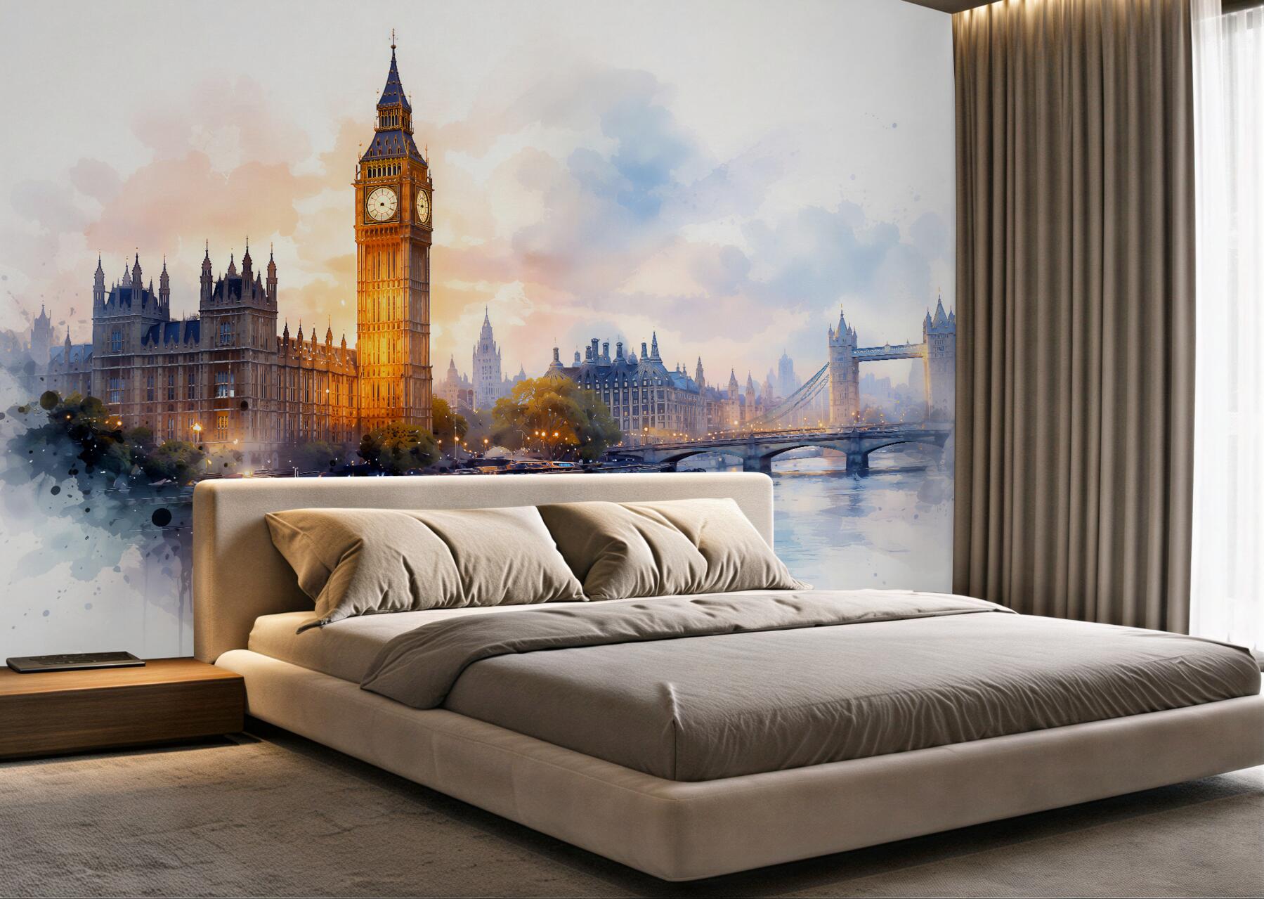 Fototapeten Aquarell-London im Morgengrauen