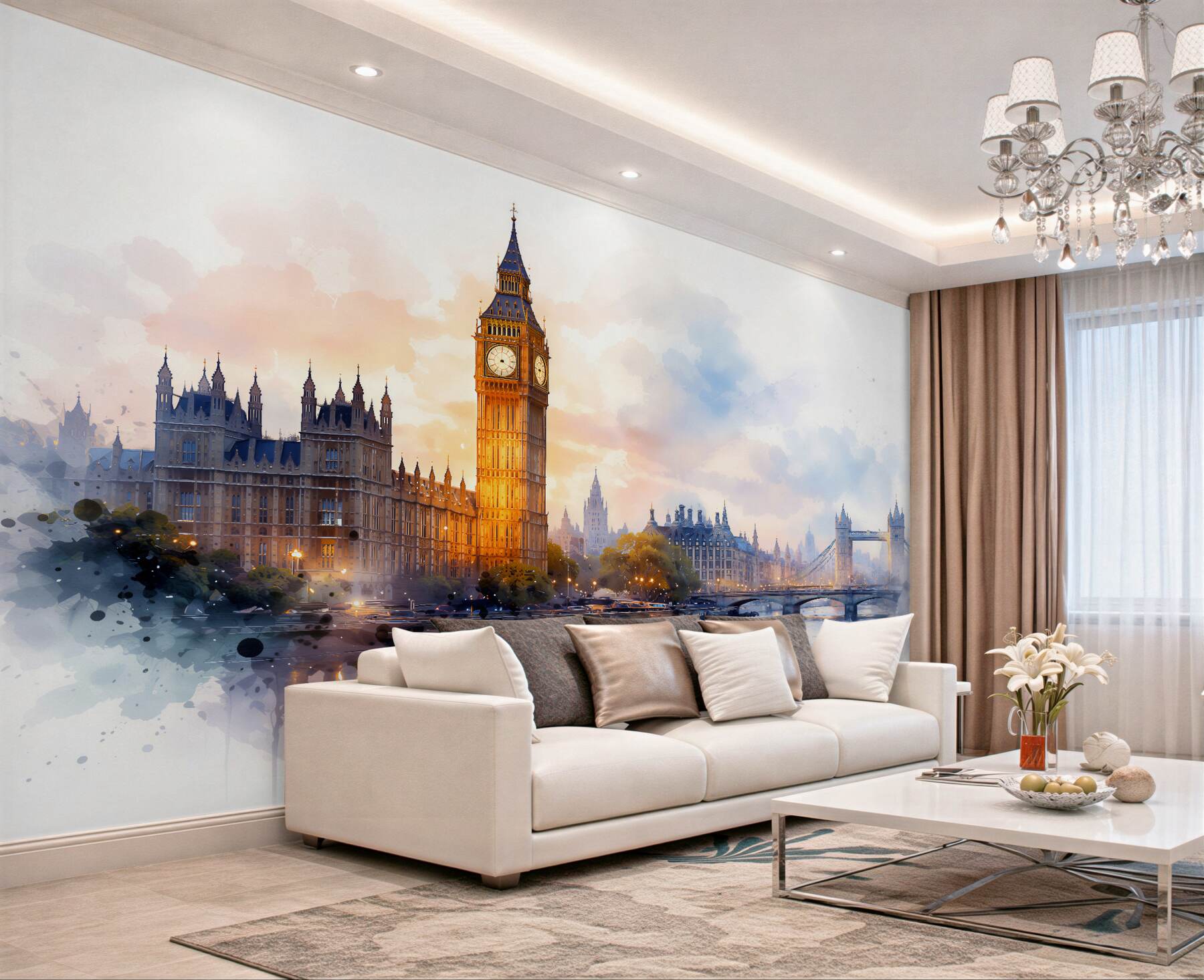 Fototapeten Aquarell-London im Morgengrauen