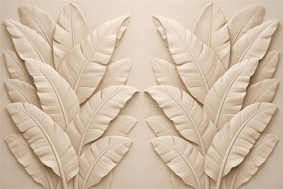 Fototapeten Beige Blätter im eleganten Relief