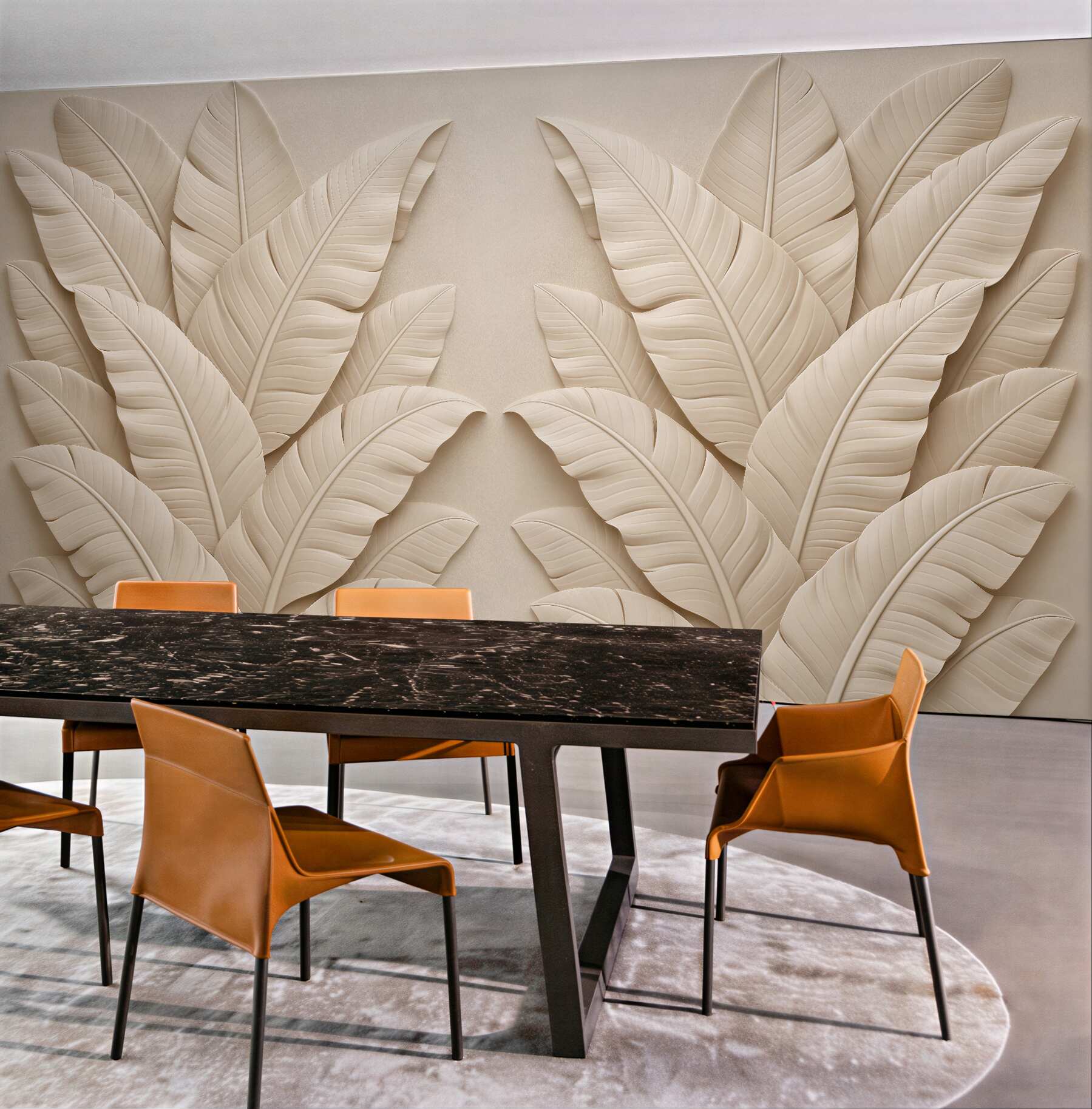 Fototapeten Beige Blätter im eleganten Relief