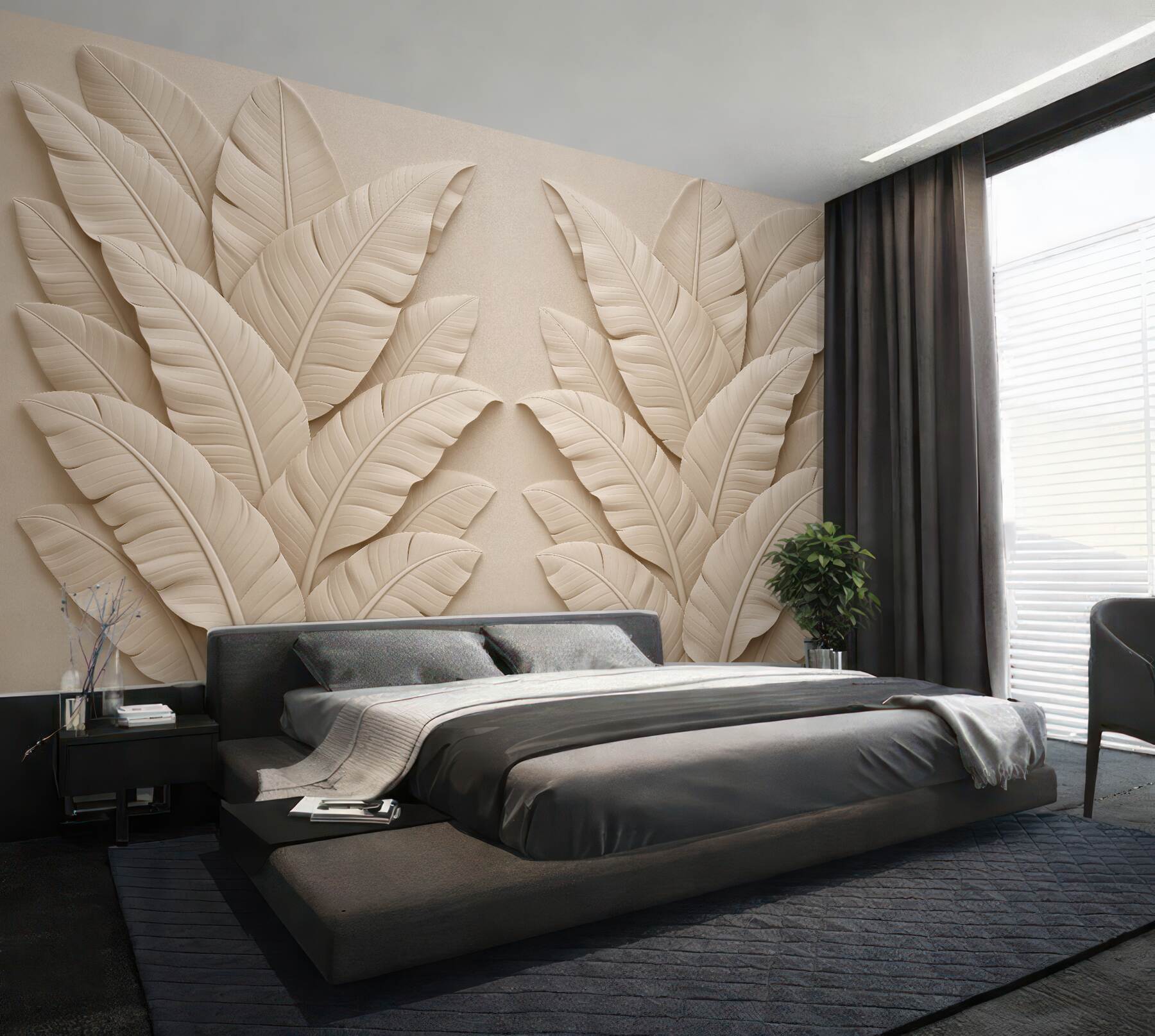 Fototapeten Beige Blätter im eleganten Relief
