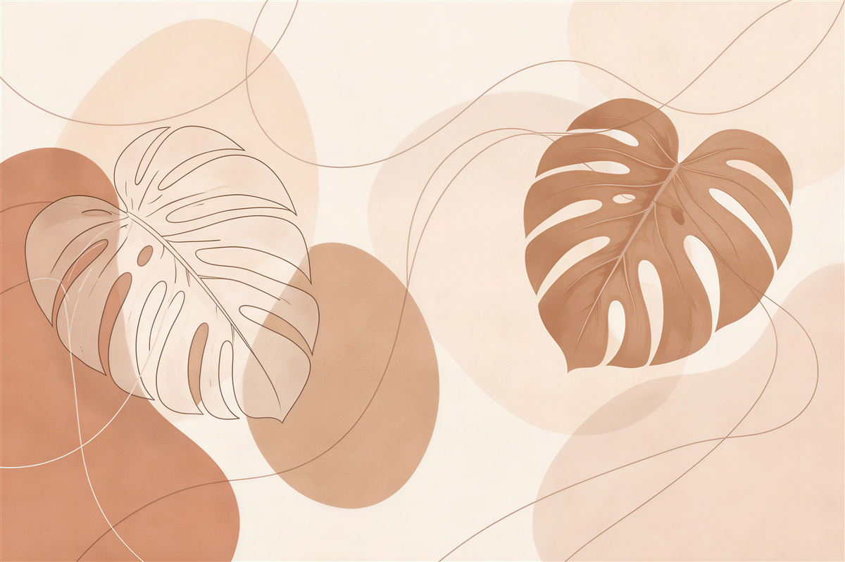 Fototapeten Minimalistische Monstera-Blätter Beige