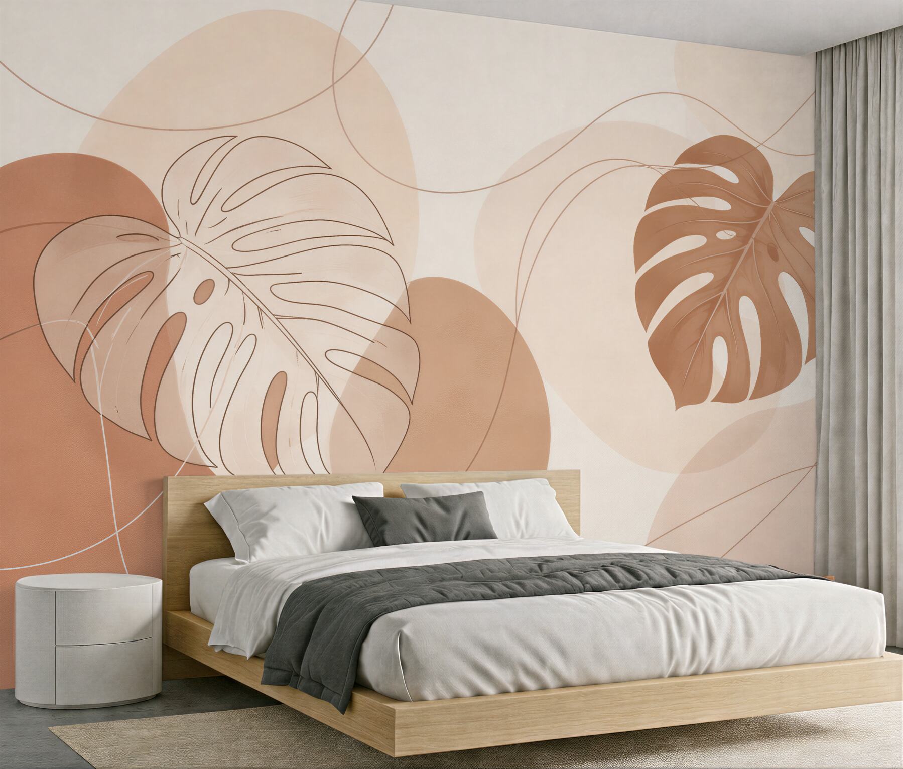 Fototapeten Minimalistische Monstera-Blätter Beige