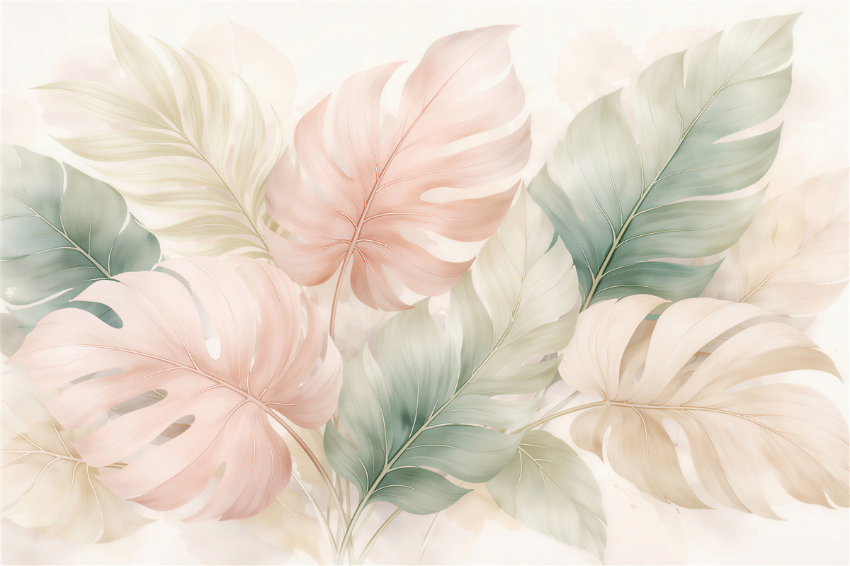 Fototapeten Pastellblätter tropischer Eleganz