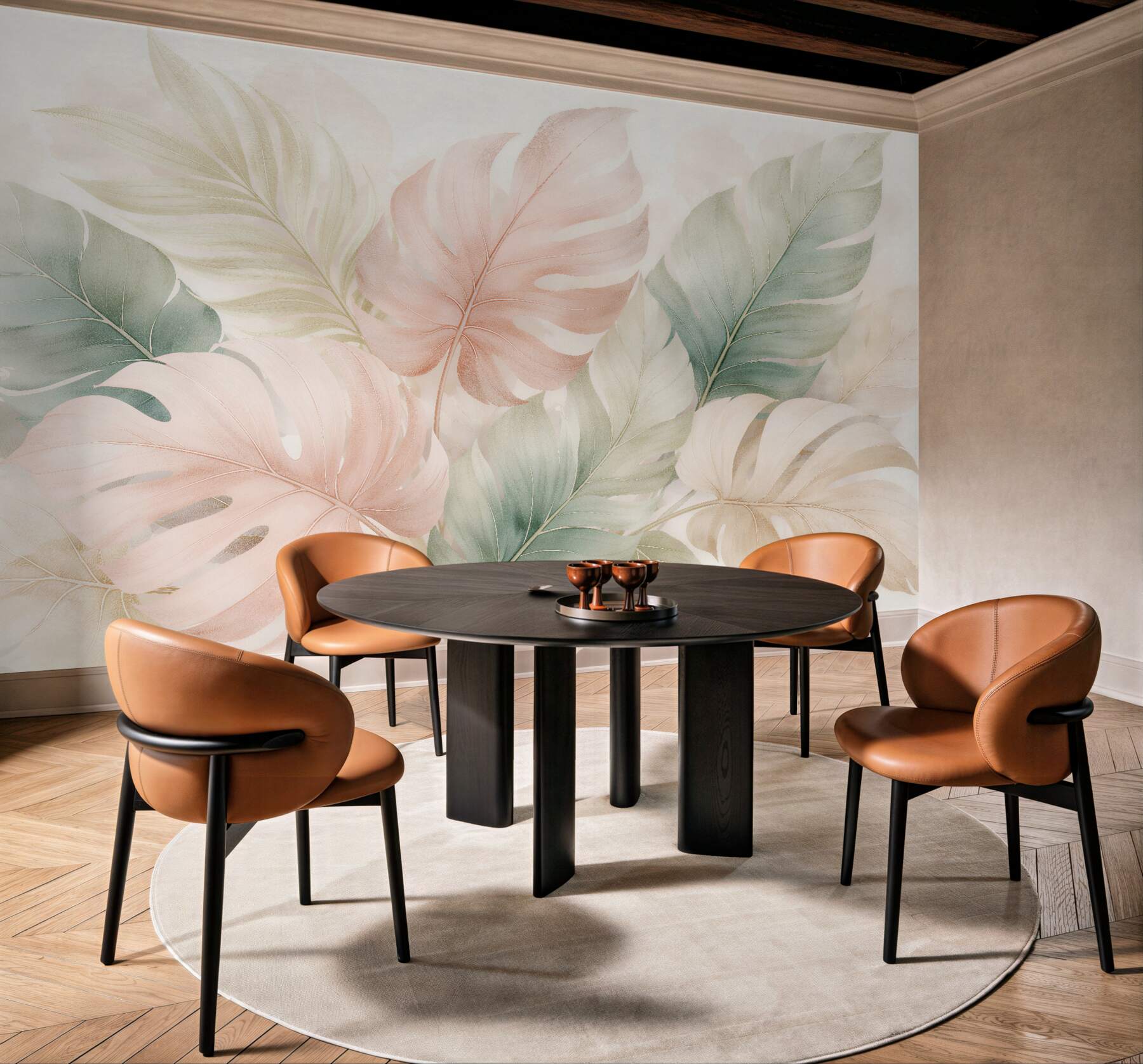 Fototapeten Pastellblätter tropischer Eleganz