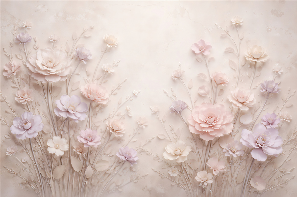 Fototapeten Pastellwiese romantischer Blumen