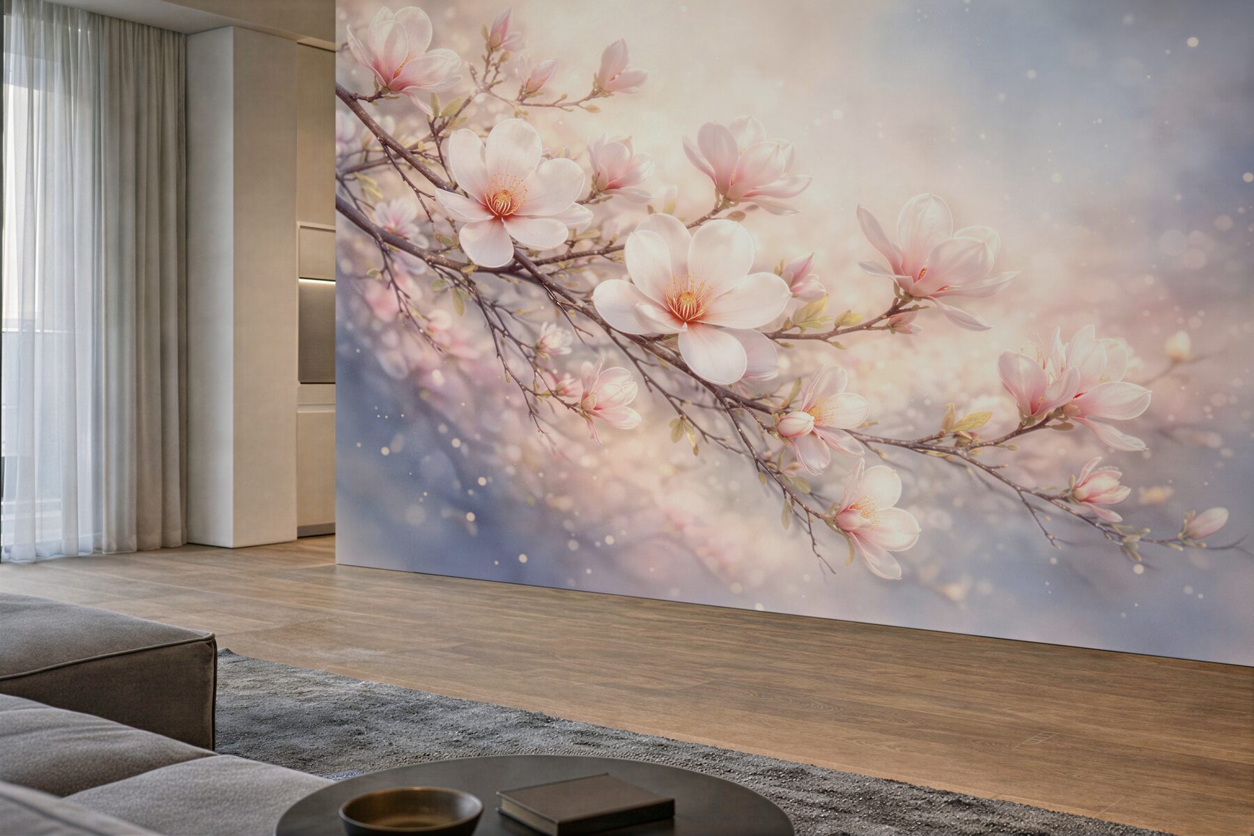 Fototapeten Blühende Magnolie im Pastelllicht