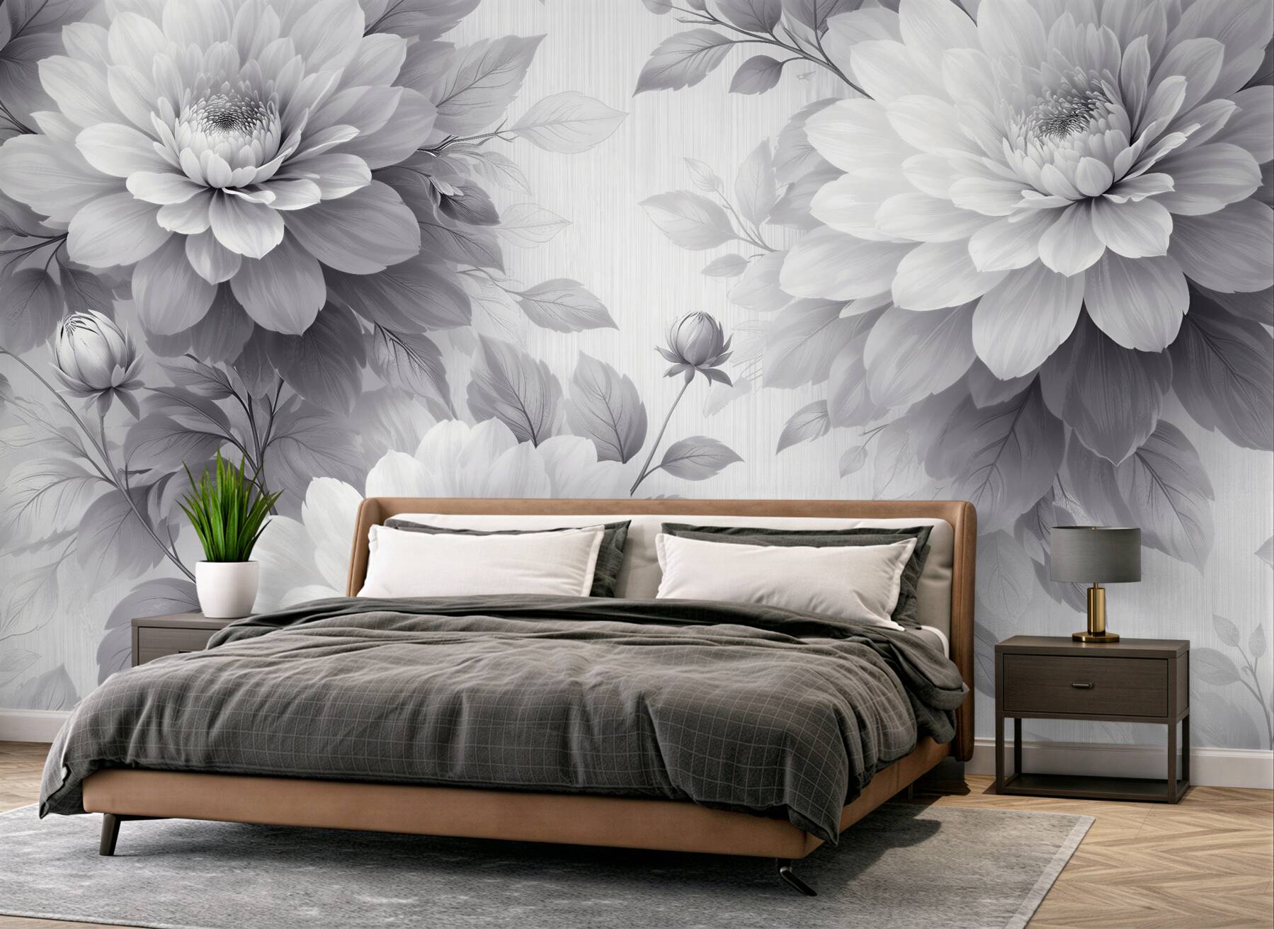 Fototapeten Graue Dahlien in subtiler Harmonie