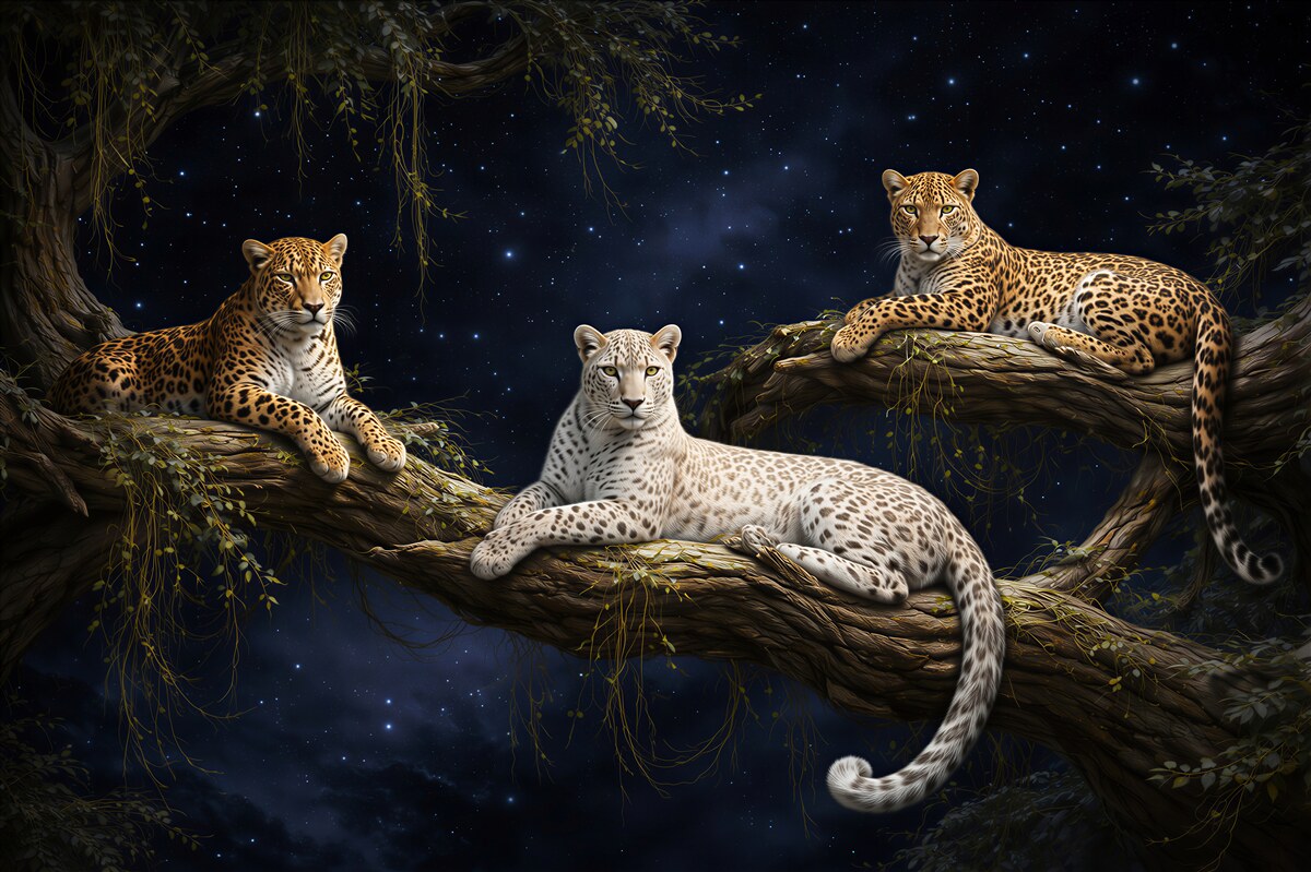 Fototapeten Leoparden unter dem Sternenhimmel