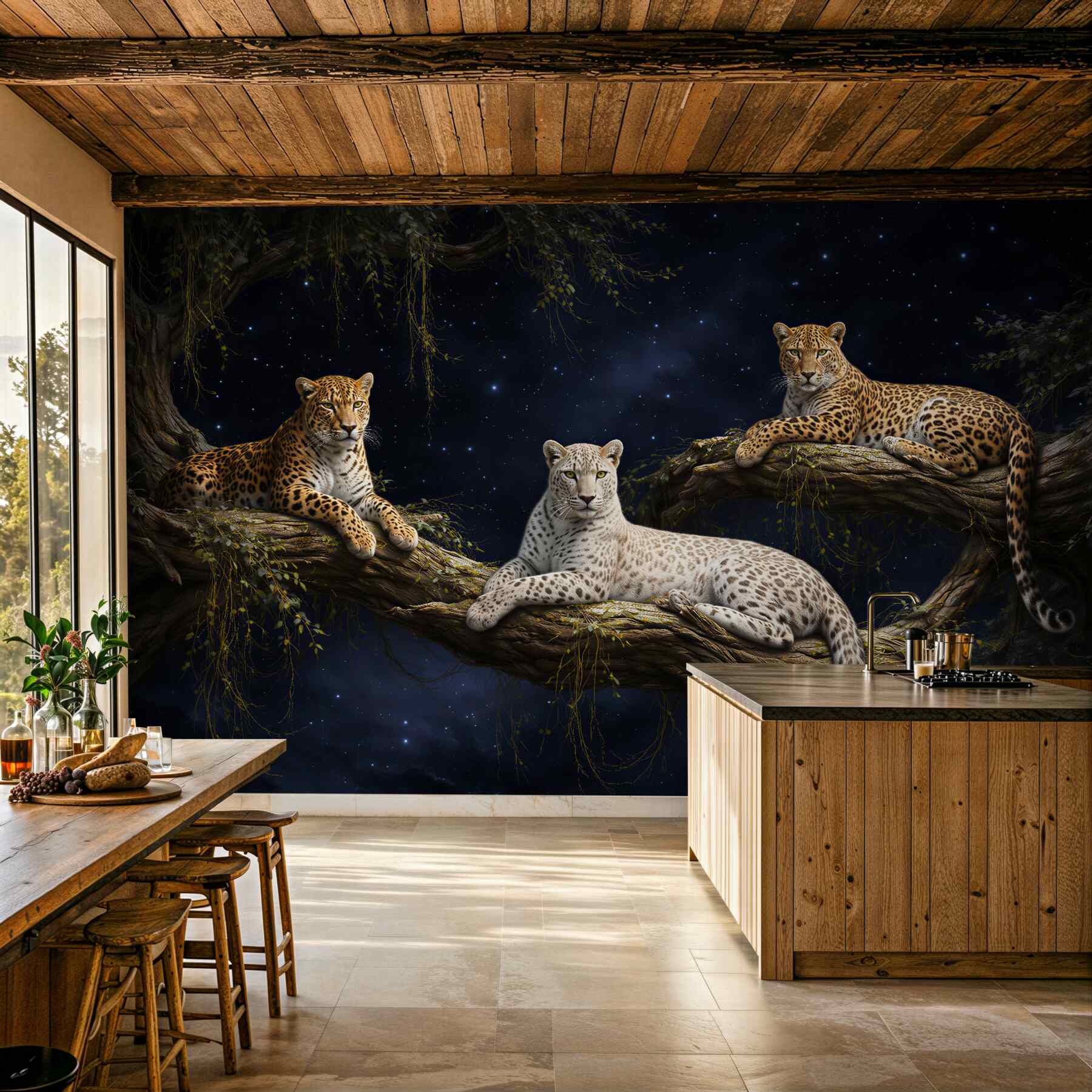 Fototapeten Leoparden unter dem Sternenhimmel