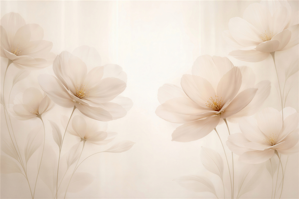 Fototapeten Cremefarbene Blumen im zarten Nebel