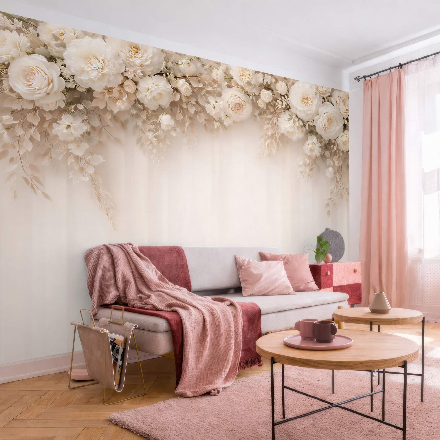 Fototapeten Cremige florale Eleganz