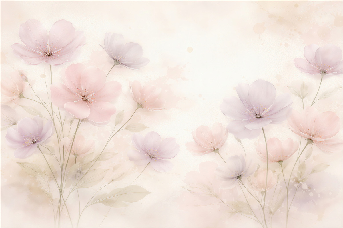 Fototapeten Pastellfarbene Aquarellblumen