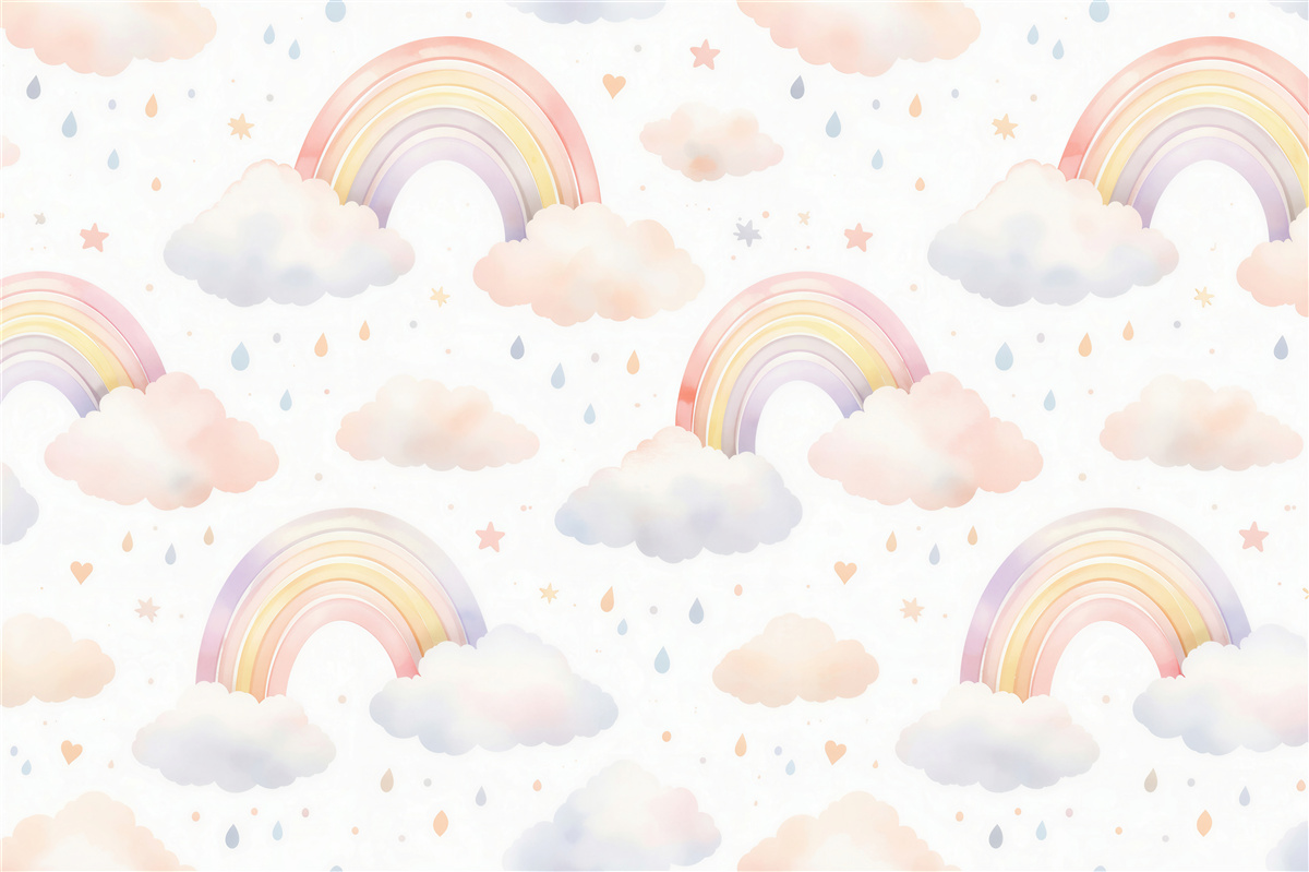 Fototapeten Pastellregenbögen zwischen Wölkchen