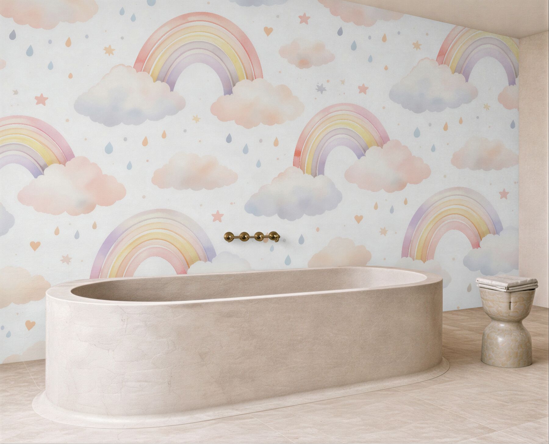 Fototapeten Pastellregenbögen zwischen Wölkchen