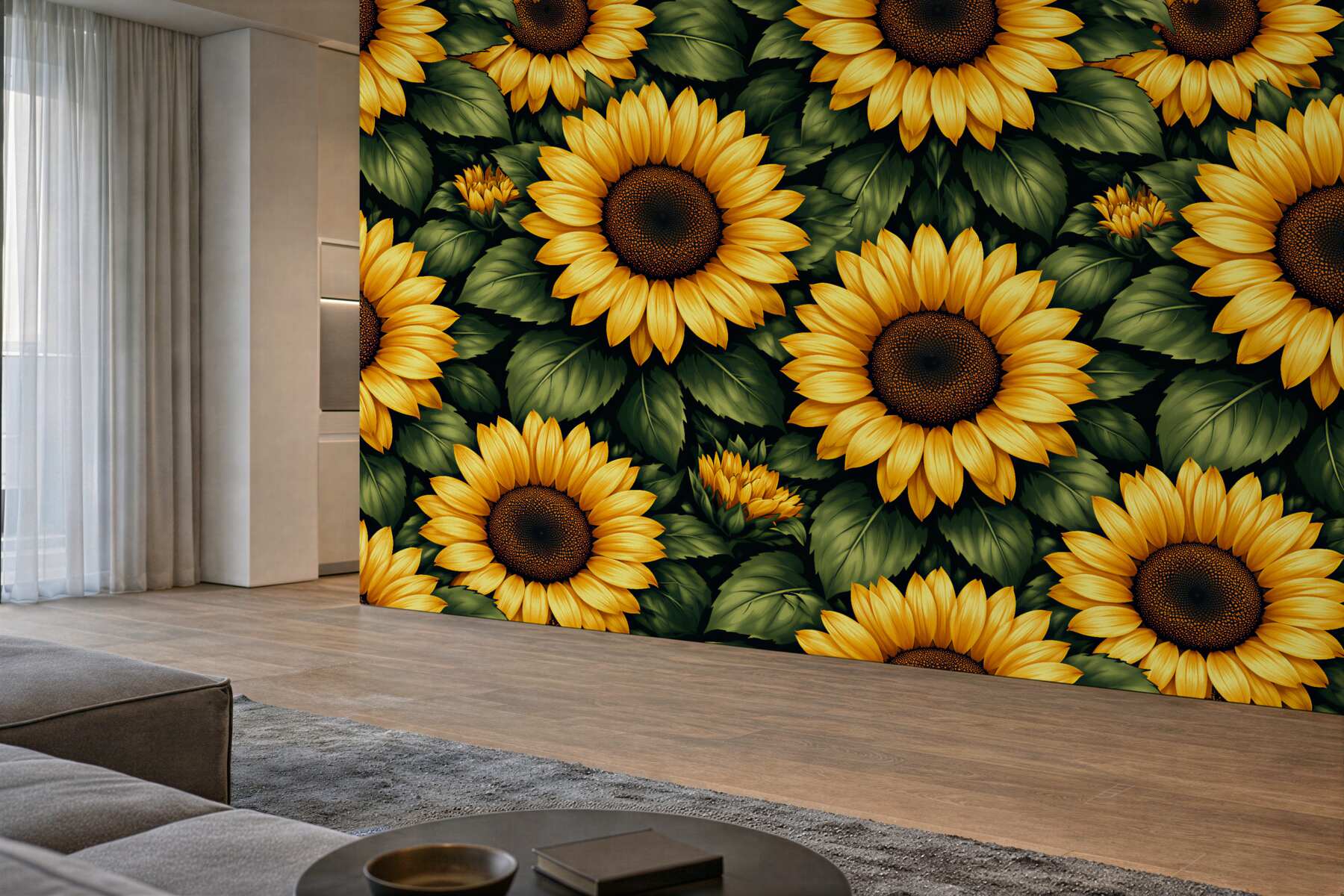 Fototapeten Sonnenblumen auf dunklem Hintergrund