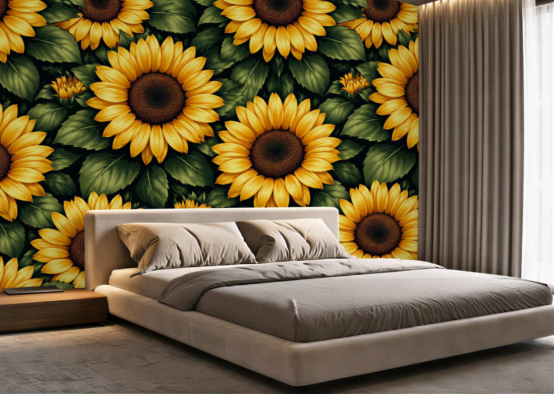 Fototapeten Sonnenblumen auf dunklem Hintergrund