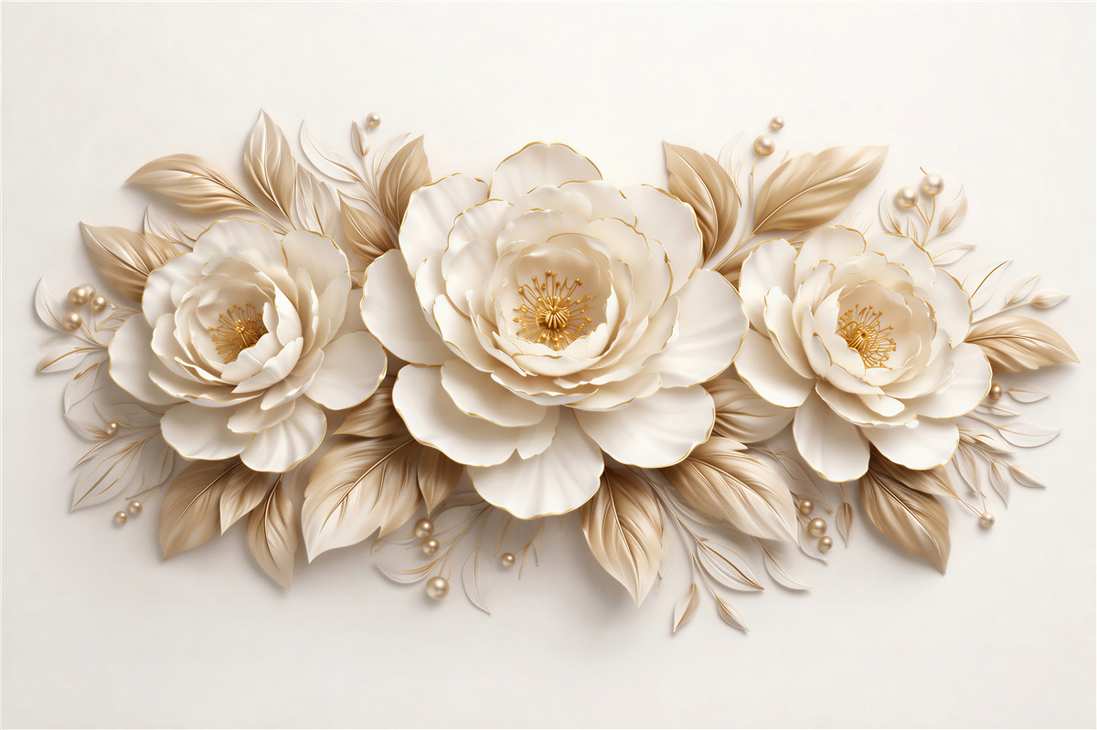 Fototapeten Goldene Pfingstrosen in elegantem Relief