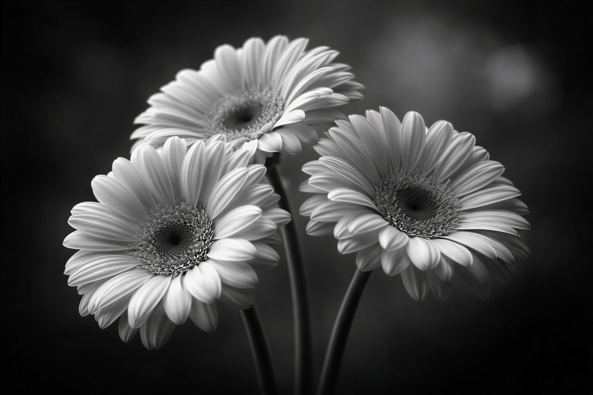 Fototapeten Schwarz-weiße Gerbera in eleganter Ausstrahlung