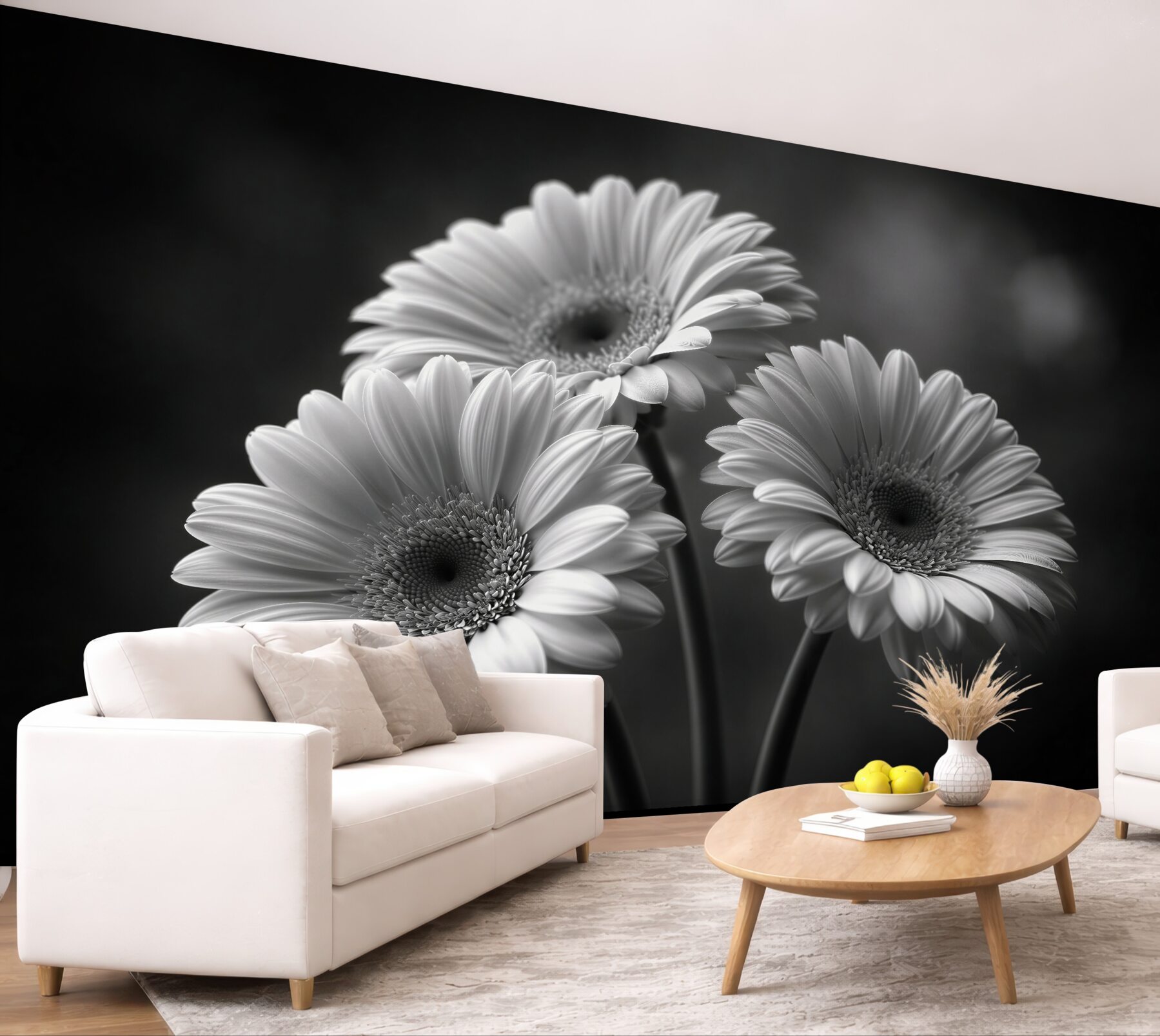 Fototapeten Schwarz-weiße Gerbera in eleganter Ausstrahlung