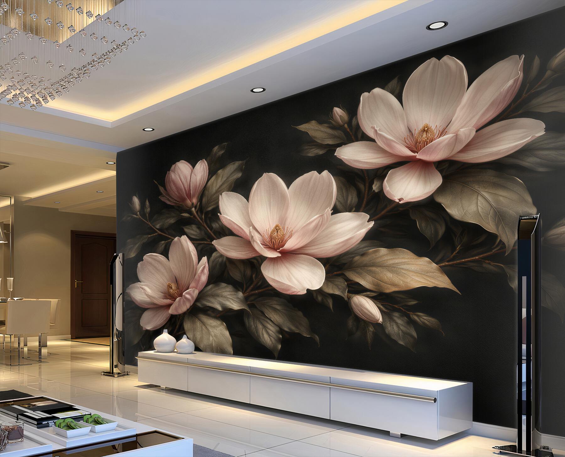 Fototapeten Sinnliche Magnolien auf dunklem Hintergrund