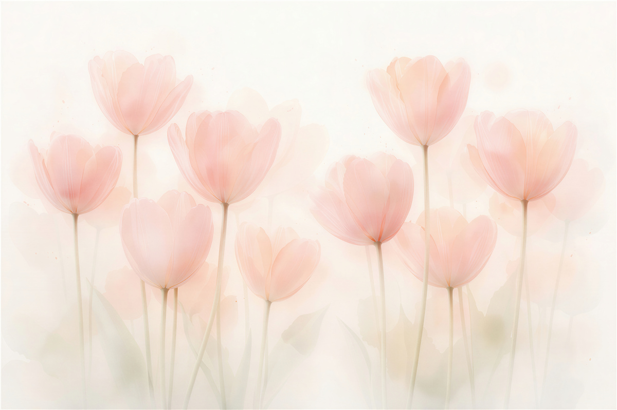 Fototapeten Pastellfarbene Tulpen im Nebel