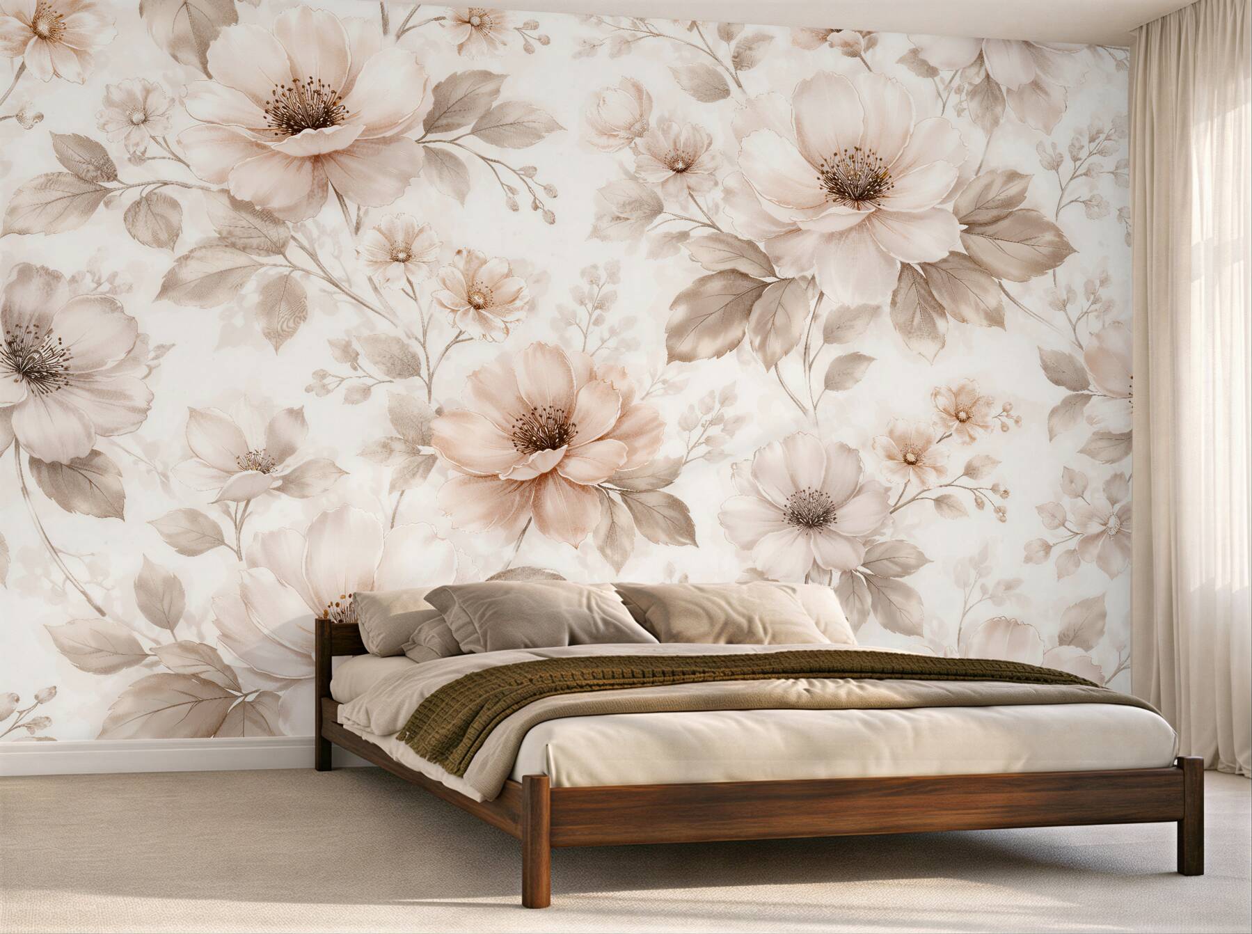 Fototapeten Beige Blumen im zarten Stil