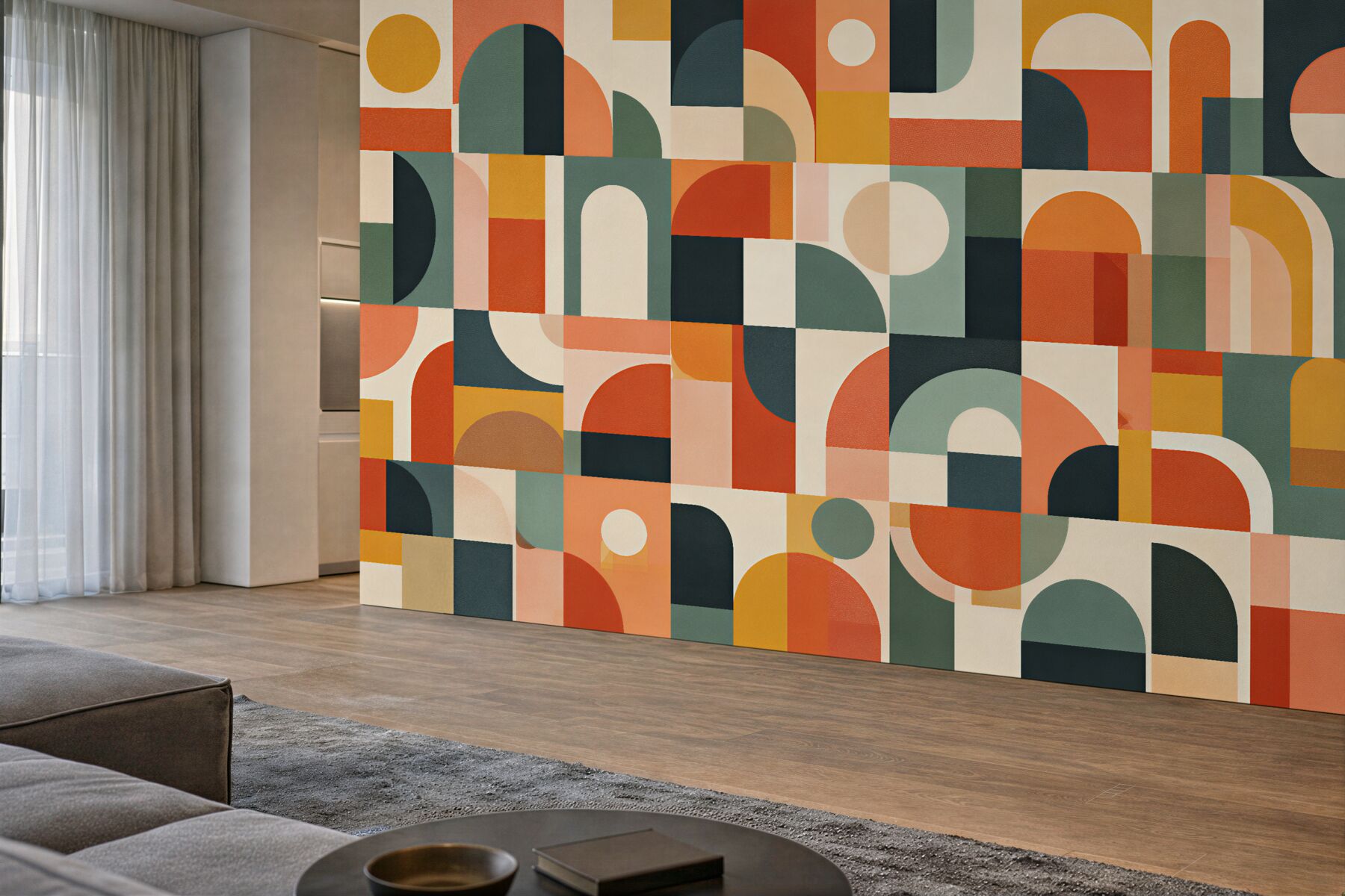 Fototapeten Geometrisches Mosaik in warmen Farbtönen