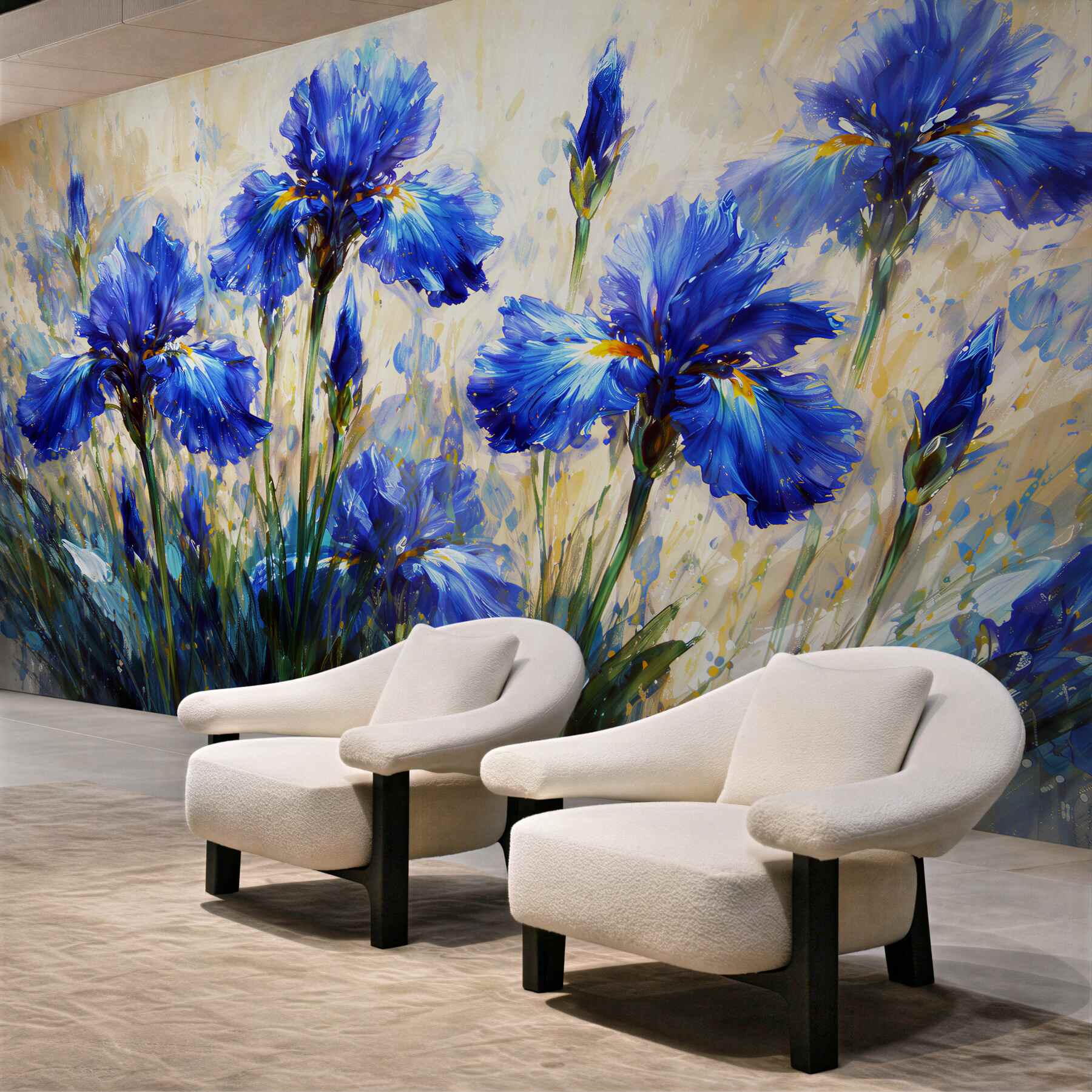 Fototapeten Gemalte blaue Iris im Licht