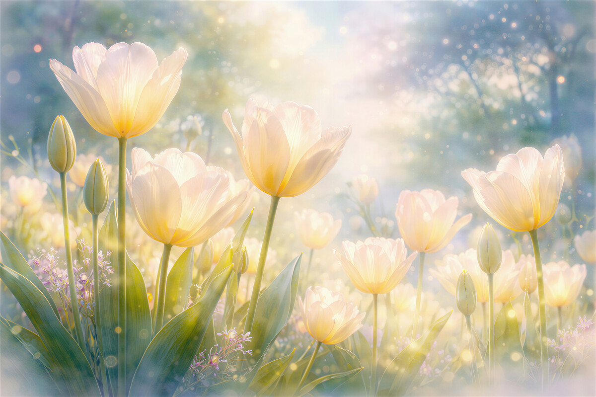 Fototapeten Leuchtende Tulpen am Morgen