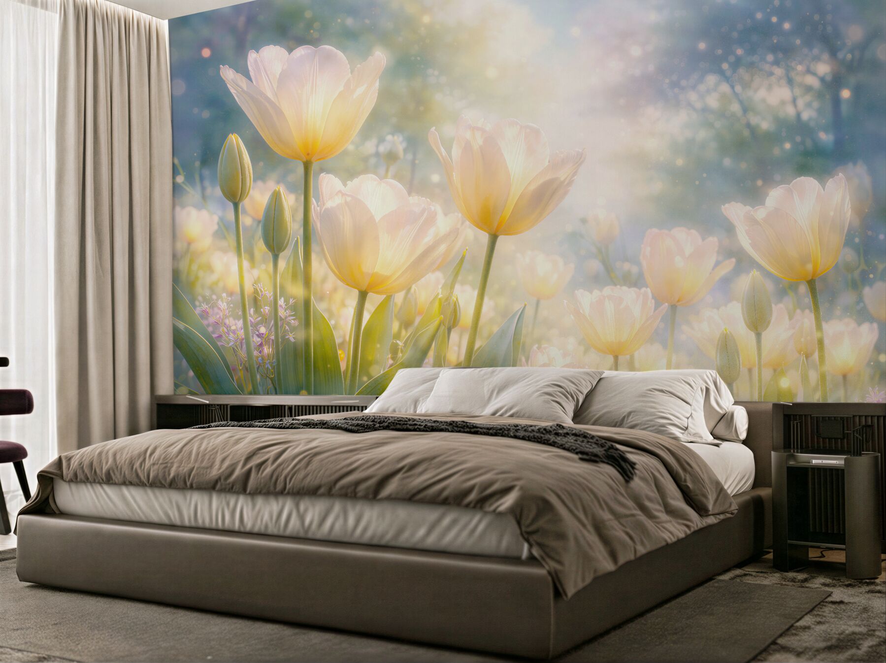 Fototapeten Leuchtende Tulpen am Morgen