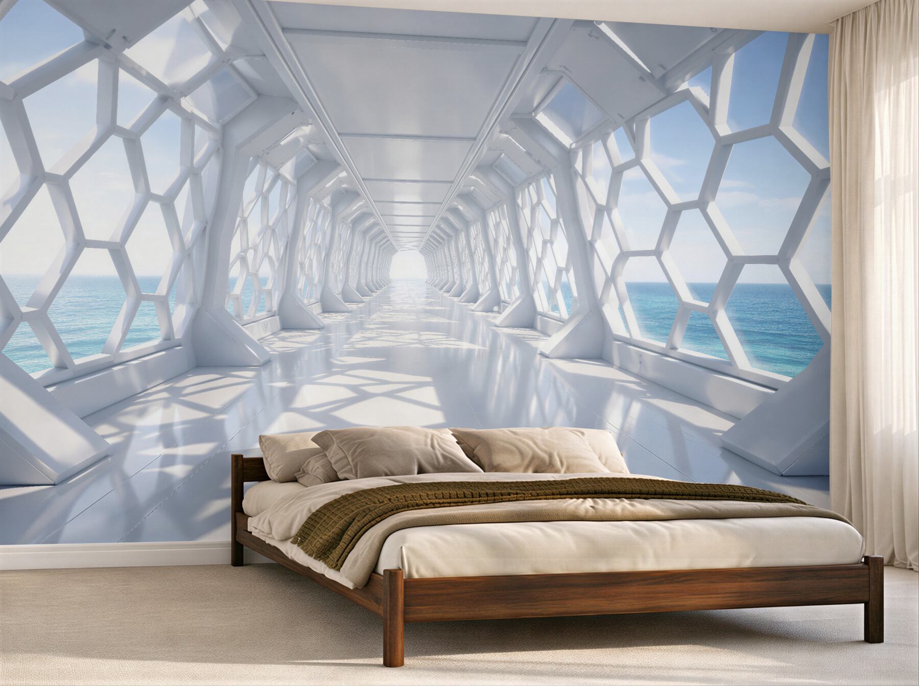 Fototapeten Futuristischer Korridor mit Meerblick